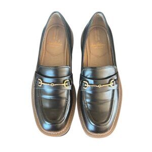 SAM EDELMAN Laurs Platform Chunky Lug Heel Black Leather Loafer Size 6